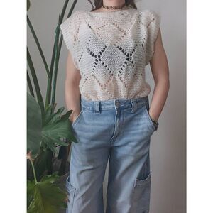 Crochet 70s Vintage Knit Top Handmade Sheer Spring Vintage Whimsigoth Cottagcore